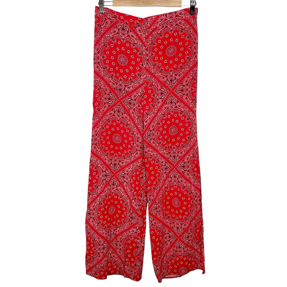 Bandana Print Pants Red Womens M Western Festival Cowgirl Cowboy Rodeo Country